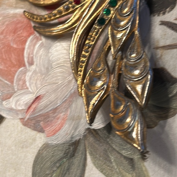 Vintage 30’s Bird of Paradise pot metal w/vermeil/rhinestones brooch 5 3/8” - Picture 10 of 14